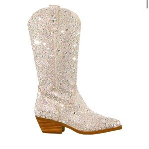 NWB Betsey Johnson Utah pearl & rhinestone-encrusted western cowboy Boots Size 9